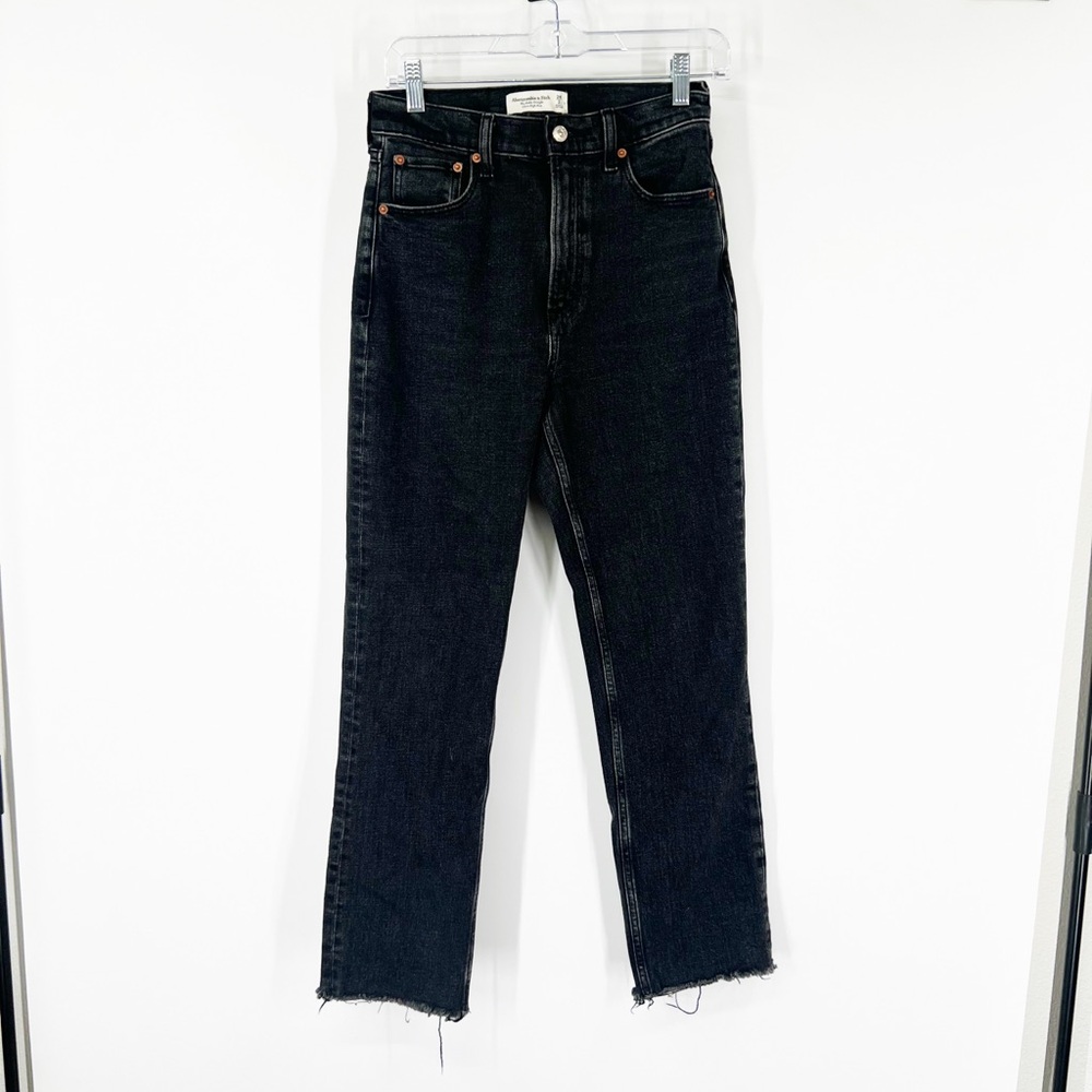 Abercrombie & Fitch The Ankle Straight Jeans Ultra High Rise Black LONG